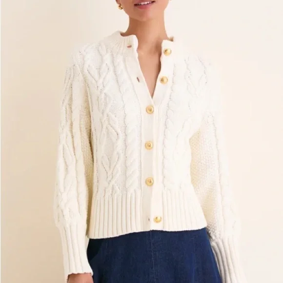Tuckernuck Cream Cable-Knit Colette Cardigan Sweater - Picture 1 of 4